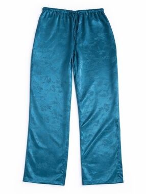 100% Silk Pajama lounge pants bottoms silky lightweight blue floral sz Large